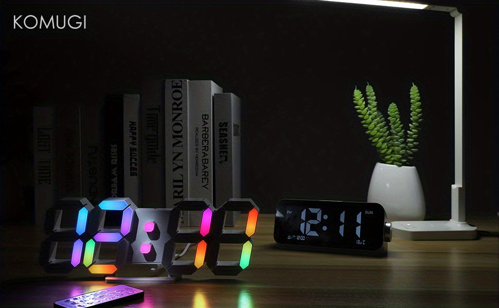1pc RGB Neon LED Clock 9. 7" Digital Wall Clock Large Display Aesthetic Alarm Clock for Bedroom Living Room, Colorful, Remote Control, Adjustable Brightness, Date/Temperature
