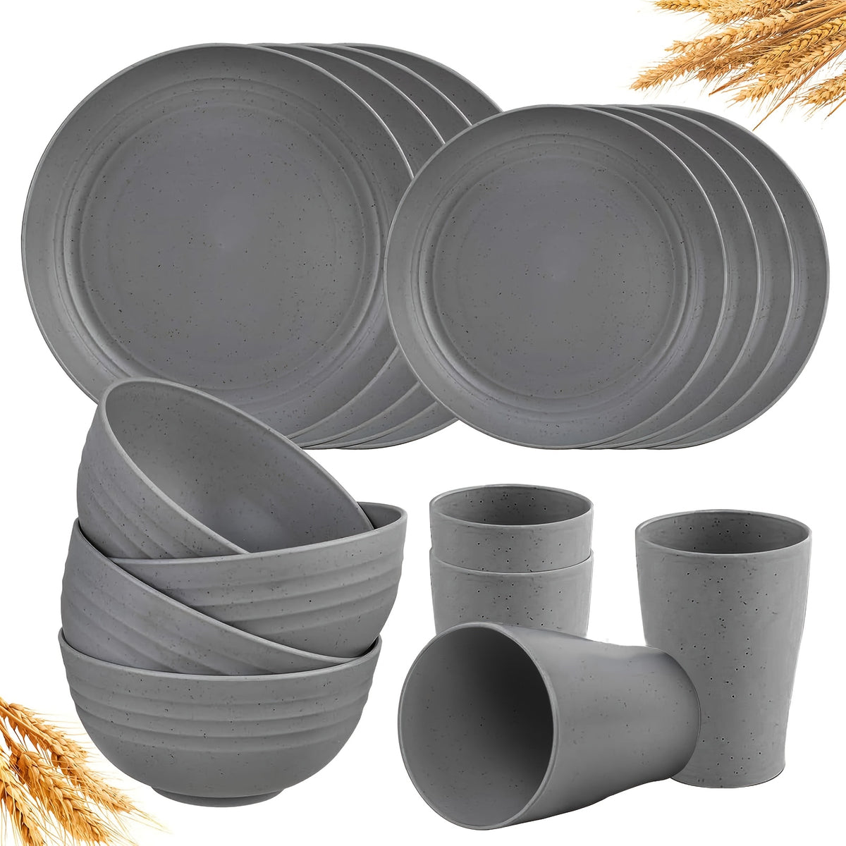 [Unbreakable Dinnerware Set] 32/16/4pcs Wheat Straw Dinnerware Set | Service for 8/4, Large Size Modern Dish Set-Plate/Dessert Plate/Bowl/Cup, Lightweight Tableware, Perfect for Camping, Gifts for Christmas/Halloween, Local Warehouse Items