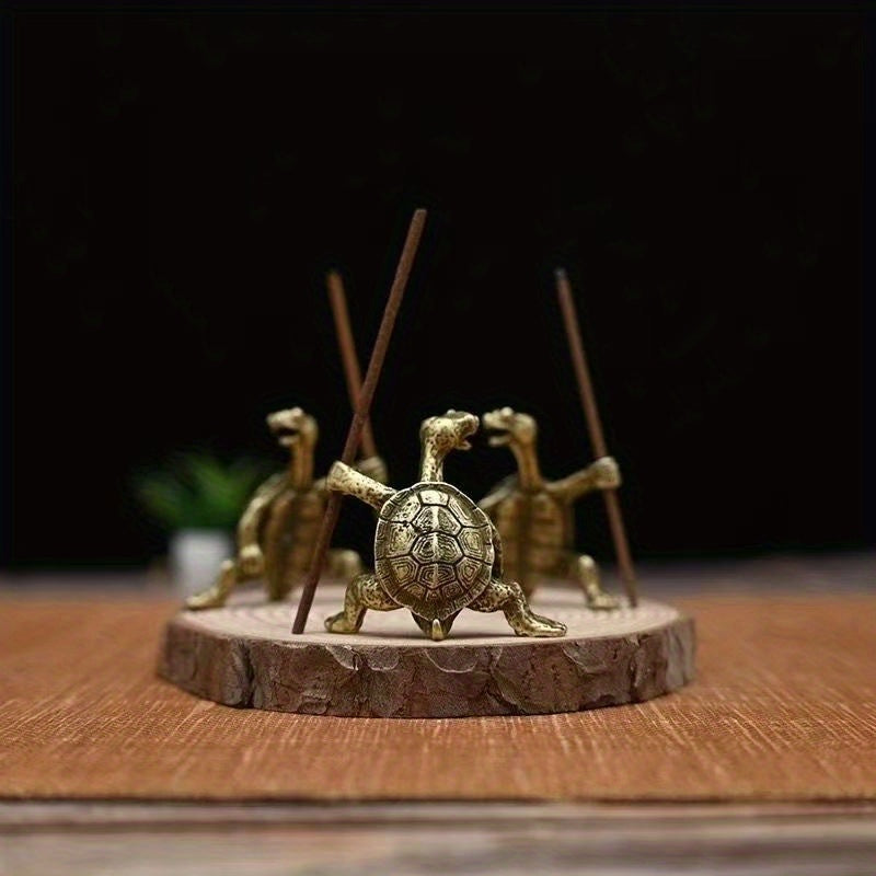 2pcs Brass Turtle Incense Holder - Kung Fu Style, Creative Home Decor Craft, Meditation Holder Brass Turtle And Red Copper Turtle