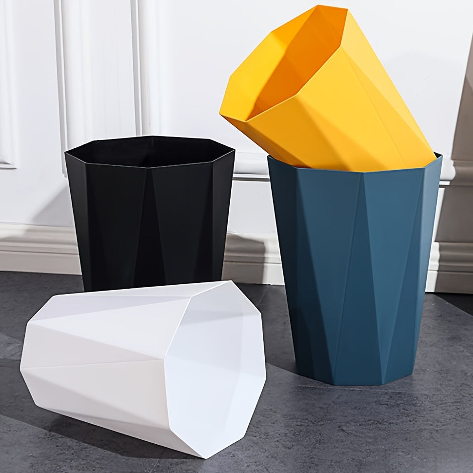 Octagonal Trash Bins 2 Pack, Small Open-Top Plastic Wastebaskets in Six Colors with Nordic Geometric Design for Bathroom, Bedroom, Kitchen and Home Office