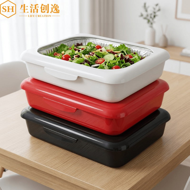 Set of 3 Elegant Pans 2 IN 1 Reusable Plastic Food Storage Boxes with 2 Complimentary Foil Trays for Outdoor Gatherings, Celebrations, Christmas, And Thanksgiving Presents