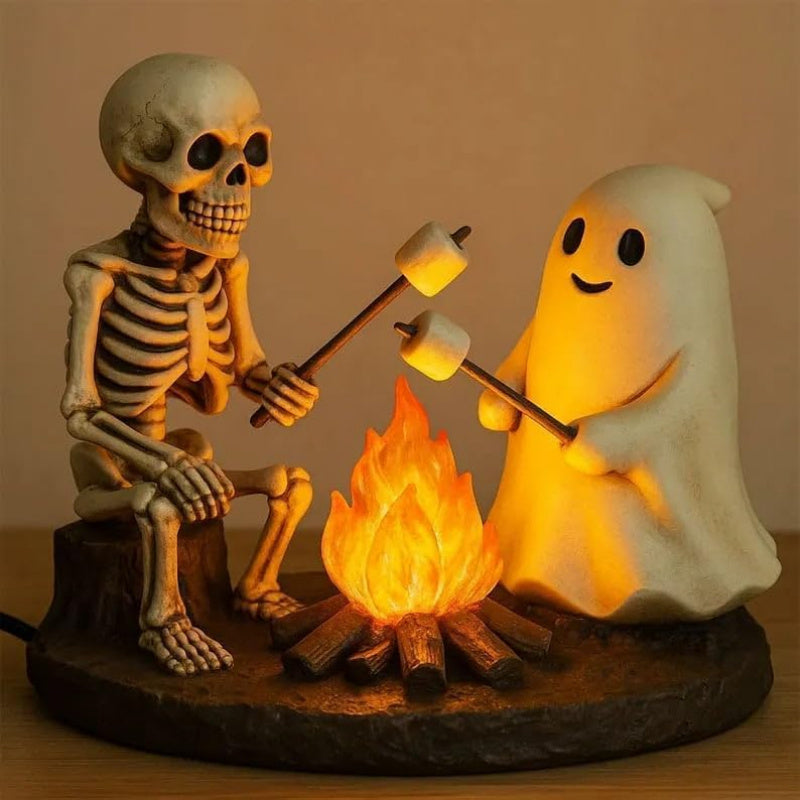Realistic Flickering Flame And Roasting Marshmallow Resin Campfire Lamp - Outdoor-Like Light, Cozy Campfire Night Light, Suitable for Mantel, Bedroom, Study - Halloween And Year-Round Decoration