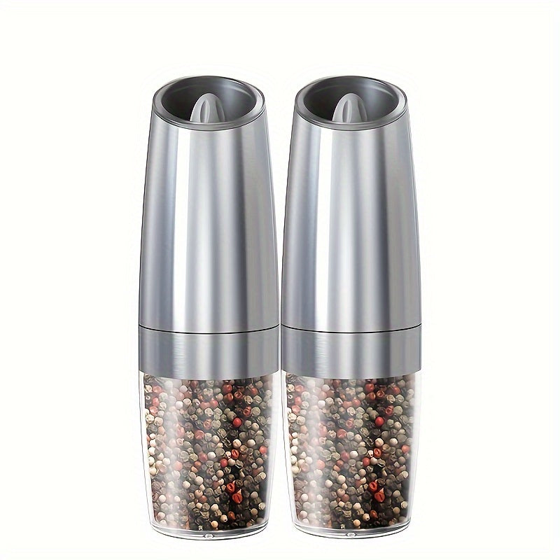 1pc/2pcs Electric Salt and Pepper Mill with Tilt Grinding, Pepper Grinder Suitable, Large Capacity ABS Mills, Adjustable Coarseness, One-Hand Operation & LED Light, Holiday Gifts for, Christmas