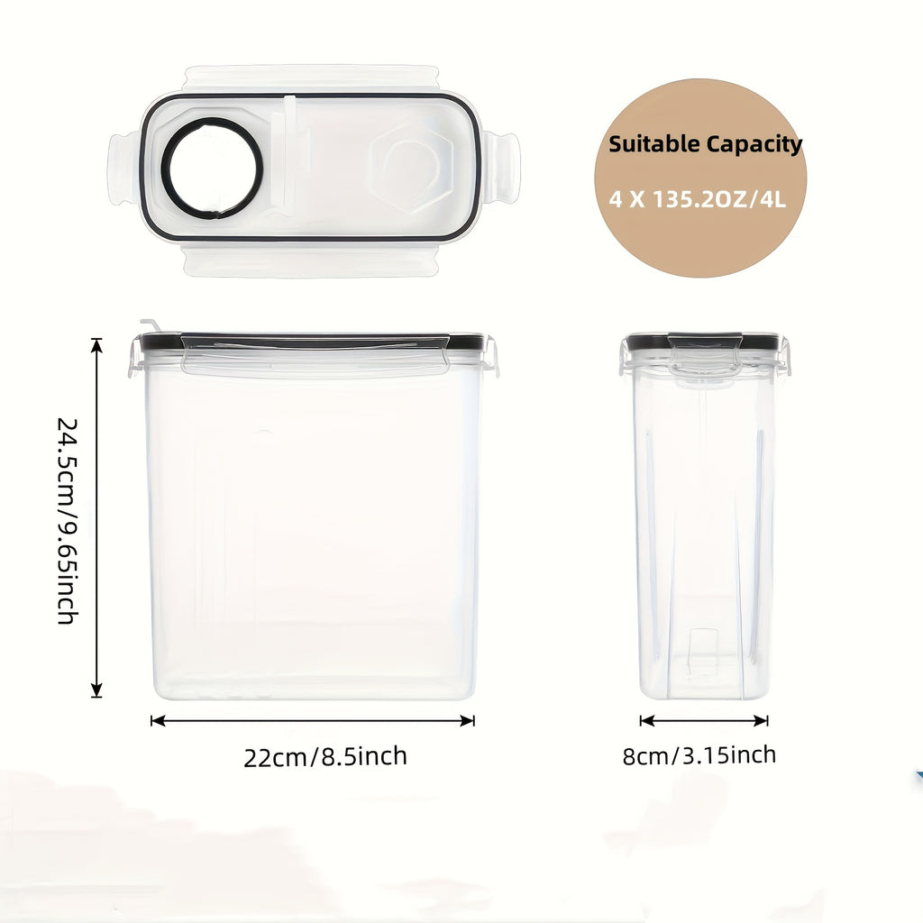 4 Pack (135OZ) Large Airtight Food Storage Cereal Containers | BPA-Free Plastic, Flip Top Closure, Multipurpose Use for Rice, Pasta, Sugar, Flour with Measuring Cup & 20 Labels