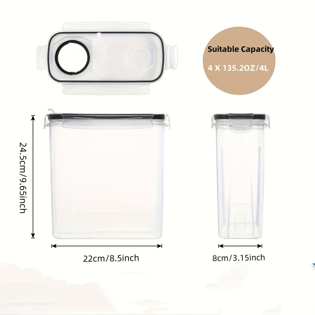 4 Pack (135OZ) Large Airtight Food Storage Cereal Containers | BPA-Free Plastic, Flip Top Closure, Multipurpose Use for Rice, Pasta, Sugar, Flour with Measuring Cup & 20 Labels