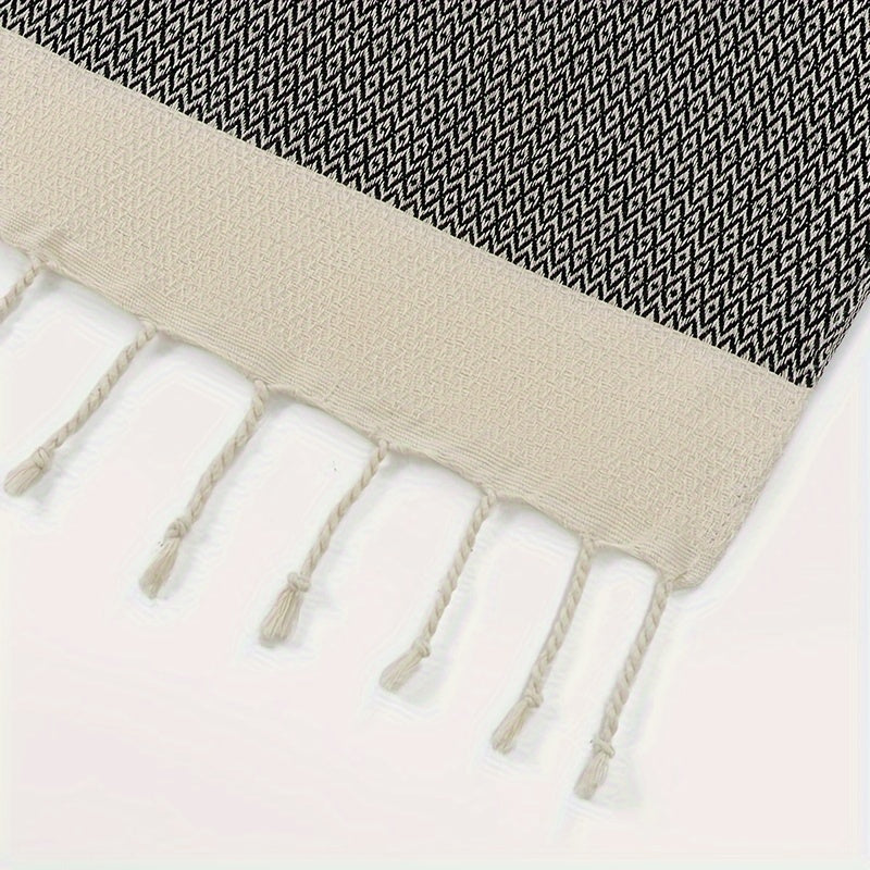 YEUZLI 100% Cotton Tassel Blanket, 49.21 X 70.87In (350GSM), Boho Diamond Grid, Breathable And Soft. Perfect for Snuggling on Beds And Sofas, Also Great for Picnics And Travel, an All-Season Essential, Machine Washable
