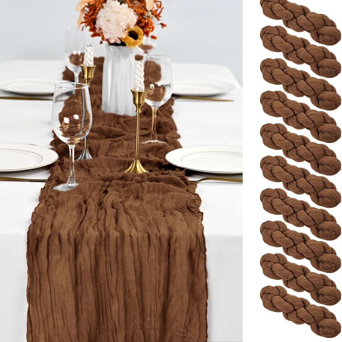 10pcs Pcs Cheesecloth Table Runner Suitable for Wedding Reception, -Edged Sheer Gauze Table Decor with -Edged Edges, Rectangular Runners for Boho Rustic Bridal Shower, Birthday Party, Graduation, Outdoor Events - Multi-Color
