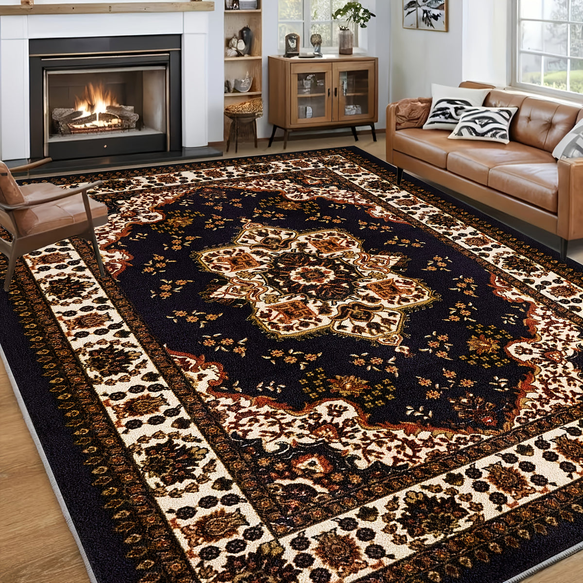 1 Extra Large Luxury Floor Mats & Matting, Anti-slip Backing, Machine Washable - Suitable for Living Room, Bedroom, Persian Bohemian Style Floor Mat Fits Modern And Traditional Decor - Soft And Fluffy Texture Large Size Living Room Rug Vintage Carpet