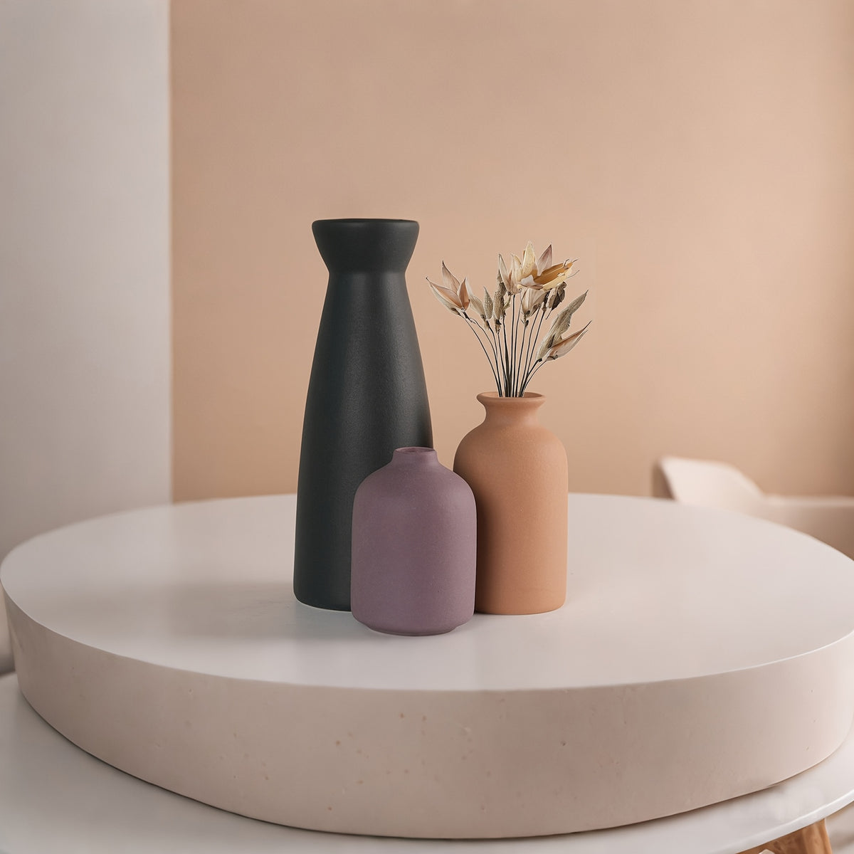 Matte Ceramic Vase Set of 3, Nordic Boho Decorative Flower Vases for Living Room Shelves, Entryway Tables, Bookshelves and Gifts