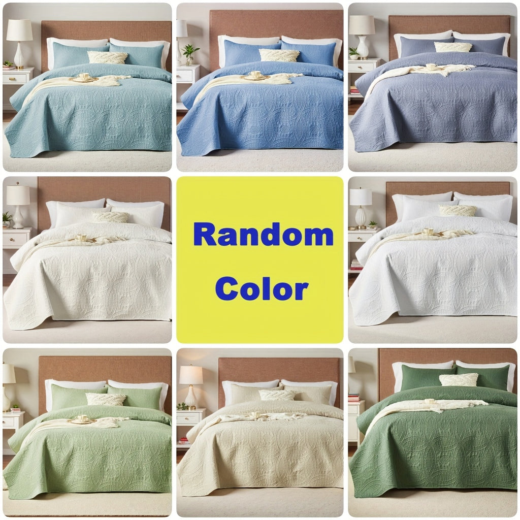 Lightweight Microfiber Coverlet Set, Coin Pattern Quilt with Pillowcases in Twin, Full/Queen and King/California King for All-Season Bedroom Styling