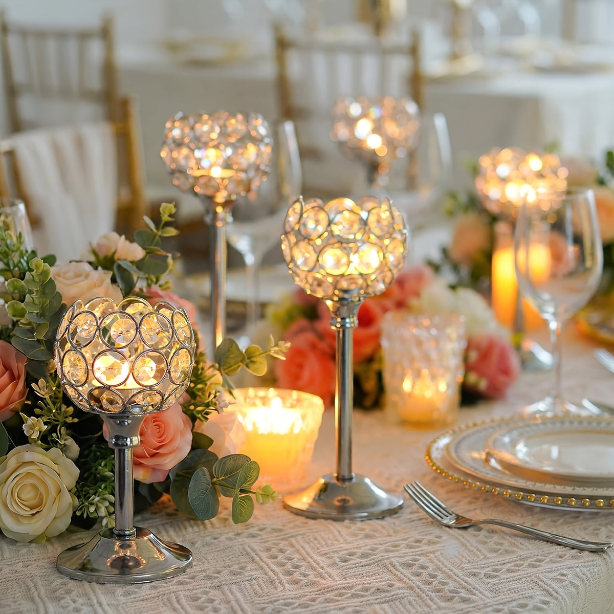 3pcs Crystal Candle Holder, Windproof Candle Holder, Christmas, Halloween Candlelight Dinner Photo Props, Wedding Anniversary Wedding Decoration, Home Hotel Decoration, Birthday Gift, Suitable for Table Center Decoration, Wedding, Catering