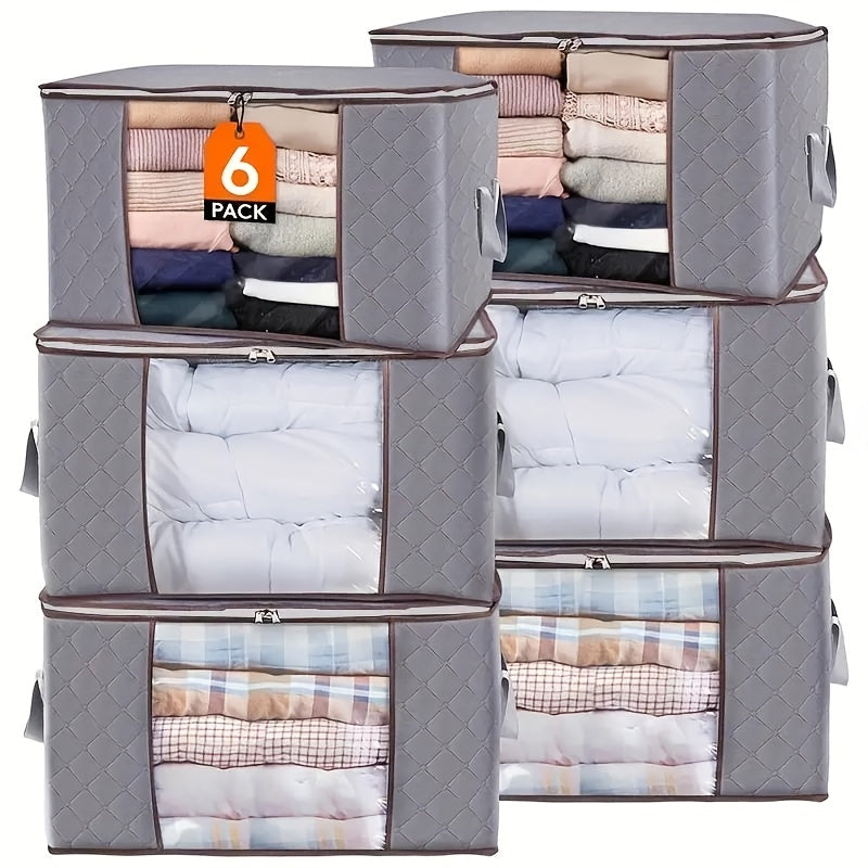 6pcs (Buy 3 Get 3) Extra Large Thick Nylon Gallon Storage Bags with Reinforced Vertical Ribs and Top Handles - Foldable Space-Saving Organizer Bags for Clothes, Bedding,, and Blankets - Durable Gray File Bags (Target Model), Under-Bed Storage
