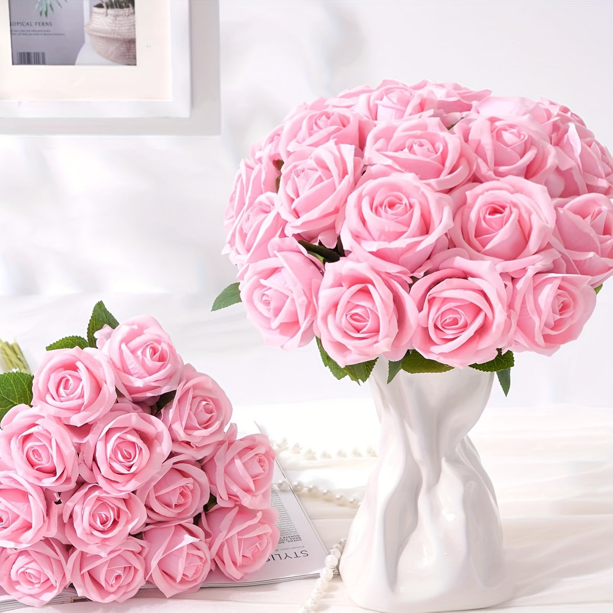 50/100pcs Red Roses Artificial Flowers, Real Touch Velvet Roses Bouquet Fake Flowers Bulk, Artificial Roses with Long Stems for Valentines Day Gift DIY Bridal Wedding Centerpiece Decorations, Mothers Day Decor, Home Decor, Room Decor, Rosas Eternas
