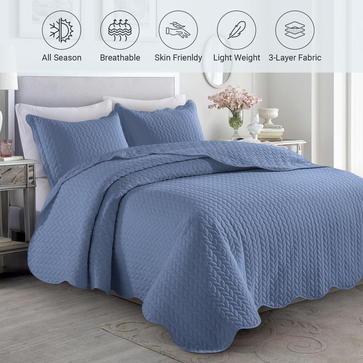Lightweight Quilted Bedspread – Soft and Breathable Quilt Set, All Season Microfiber Bedding, Modern Style Soft Bedding Set, Twin, Full / Queen, King Sizes, Machine Washable Halloween Christmas