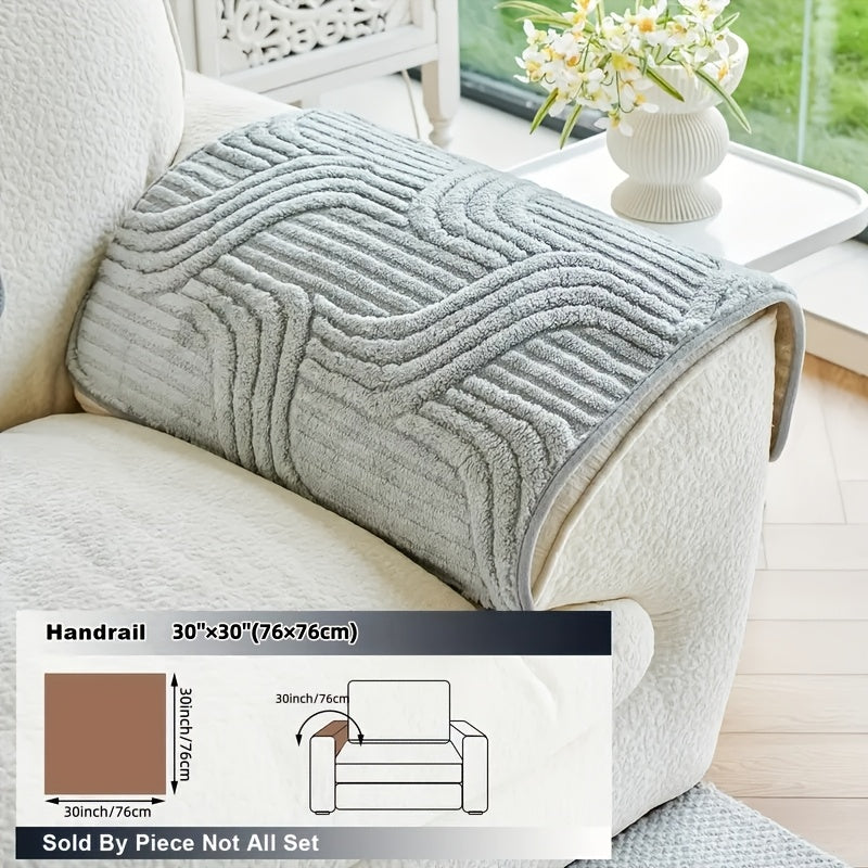 1pc Pet Friendly Sofa Cover, Dog Friendly Non Slip Furniture Protector, Fox Tail Patterned & Solid Color Shu Velveteen Plush Sofa Cushion, All Season Short Plush Sectional Sofa Cover for Living Room Bedroom Office