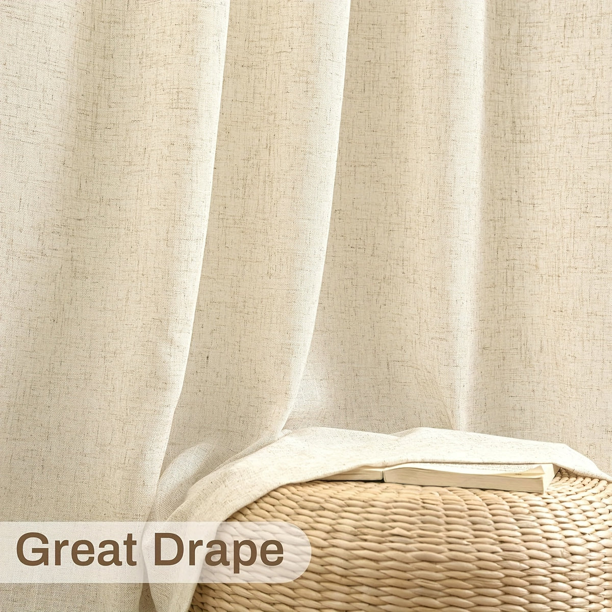 4 Panels Natural Linen Curtains for Living Room Semi Sheer Farmhouse Real Flax Rod Pocket Back Tab Boho Rustic Light Filtering Window Drapes for Bedroom Privacy Assured
