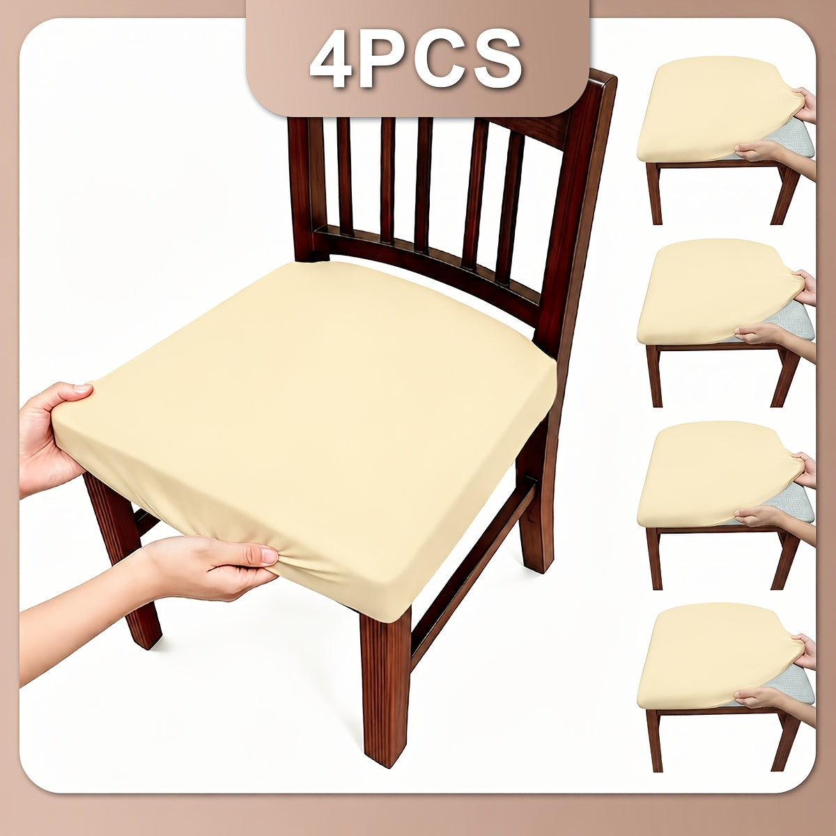 Brushed Chair Seat Covers 4 Pack, Soft Stretch Slipcovers with Elastic Edges in Beige Black Gray or Red for Dining Room Kitchen and Home Office Seats