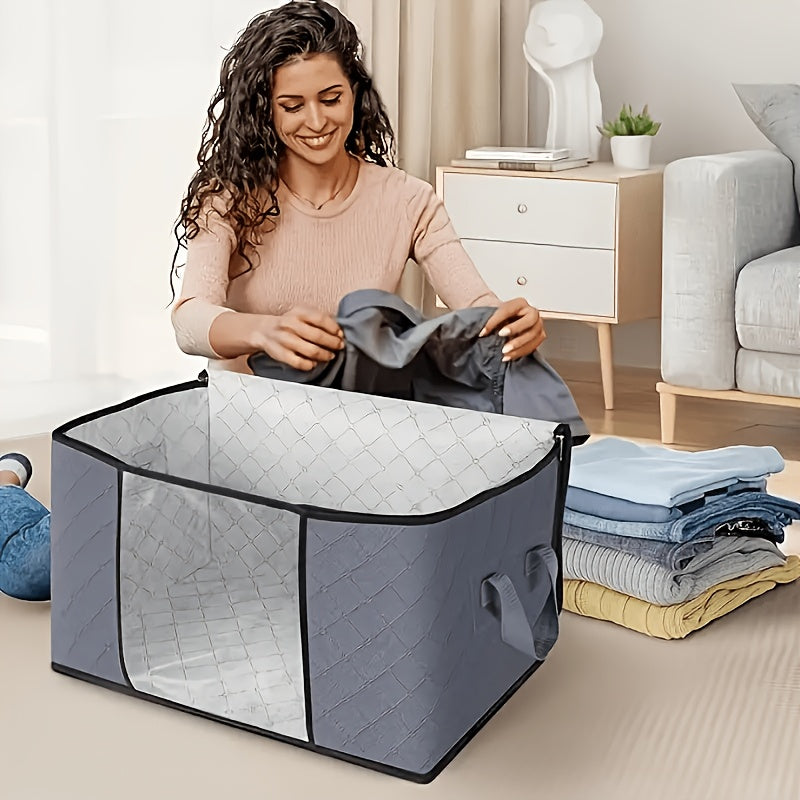 2/4 Large Heavy-Duty Foldable Clothing & Bedding Storage Bags With Zipper Lid & Reinforced Handles - Thick Non-Woven Storage Bags For Blankets, Seasonal Clothing - Portable Multi-Purpose Containers Ideal For Travel, Gifts, Under-Bed Storage