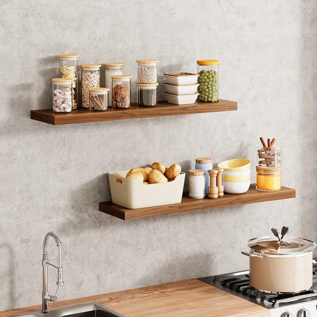 TOMNK Floating Shelves, 4pcs, 56cm/22in, Wall Shelves For Bathroom/Living Room/Bedroom/Kitchen Decor, Shelves With Invisible Brackets Set (Walnut/Light Brown/White/White Oak/Black)
