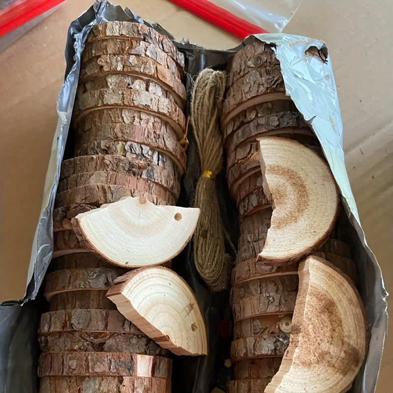 28pcs Wooden Coasters Natural Tree Bark Log Slices (2.7-3.5 Inches) | Unpolished Wood Slices Handicraft Art Supplies/ Christmas Decoration Materials/ Woodworking Tool Additions