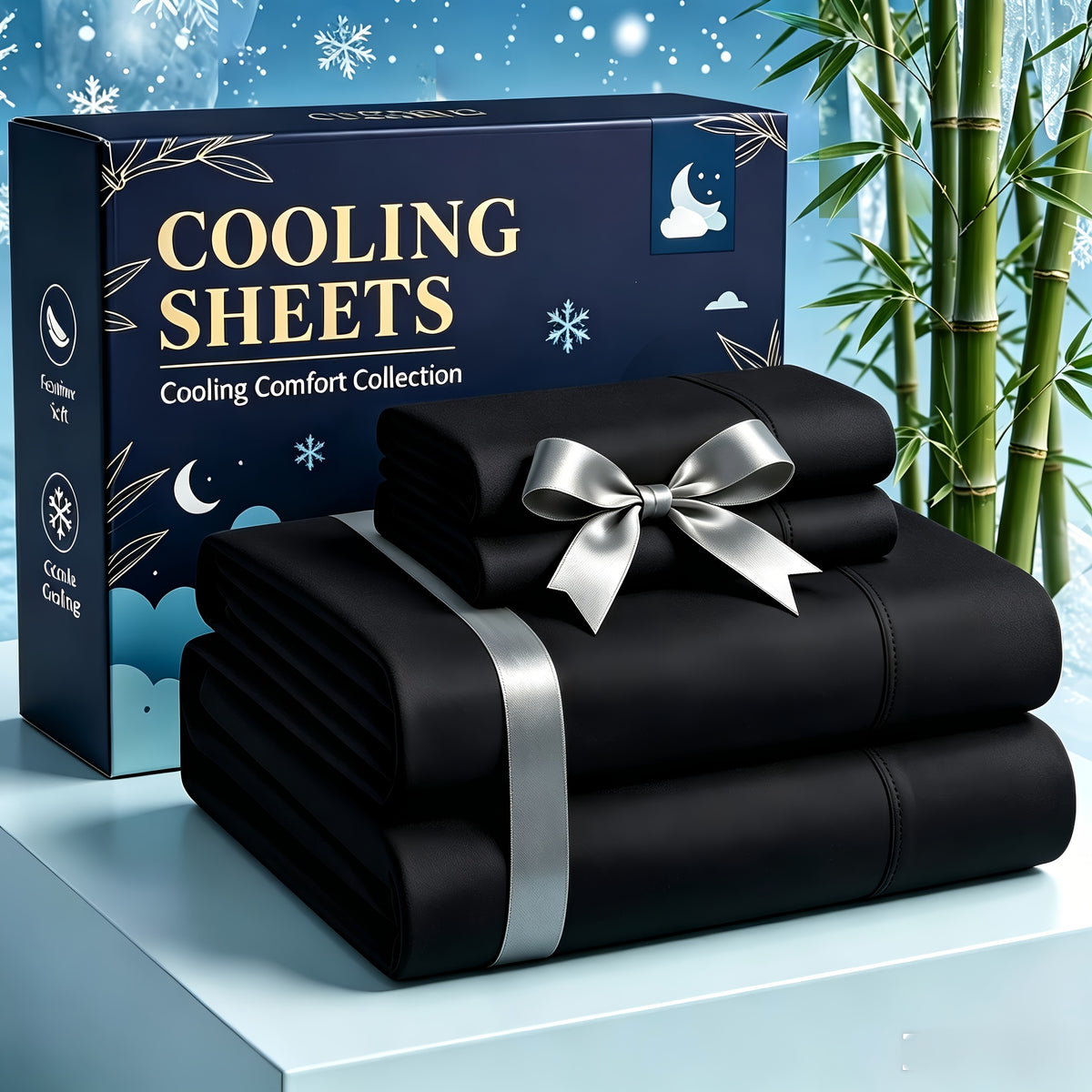 4pcs Cooling bedding - Extra Deep Pocket Breathable And Cooling - Suitable for Hot Sleepers And Sweats, Children Pillowcases, Flat Sheet And Fitted Sheet - A Perfect Gift for Family, Queen And King Sizes, Day Delivery - Random Color