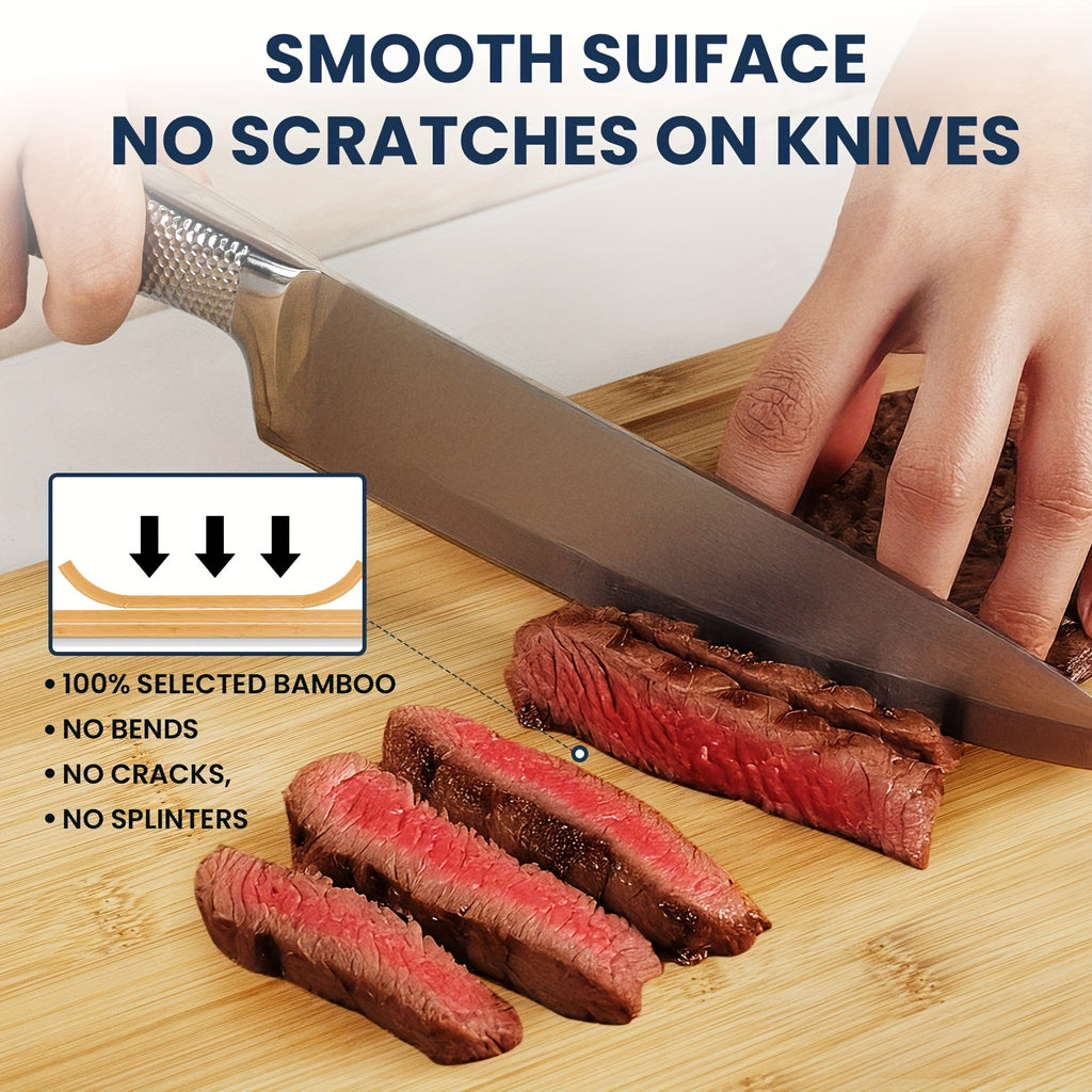 4pcs/1pc Kitchen Bamboo Cutting Board, Chopping Board with Storage Rack And Juice Groove.Essential Kitchen Tools.for Vegetables, Meat, Fruits, Bread Cheese.Great Gift for Family, Friends.Memorial Day, Spring Essentials, Mother's Day Gift