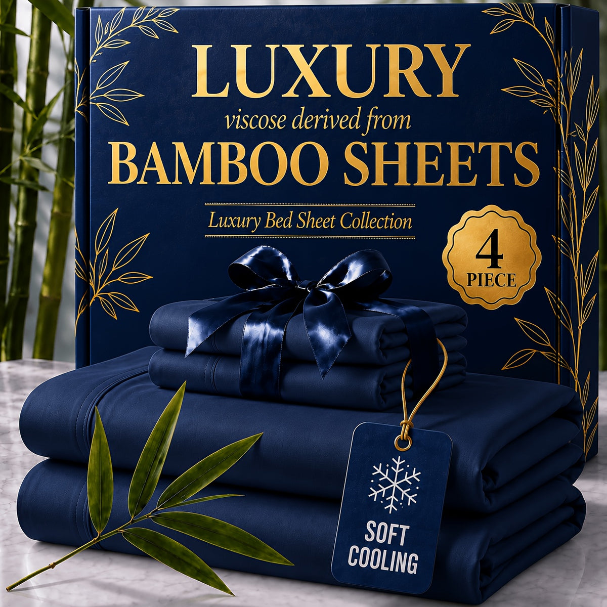 4pcs Cooling Bamboo Blend Sheet Set, Breathable Soft Sheets for Hot Sleepers, 14-Inch Deep Pocket, Twin/Full/Queen/King, Kids Room Decor, Christmas Holiday Home Decor