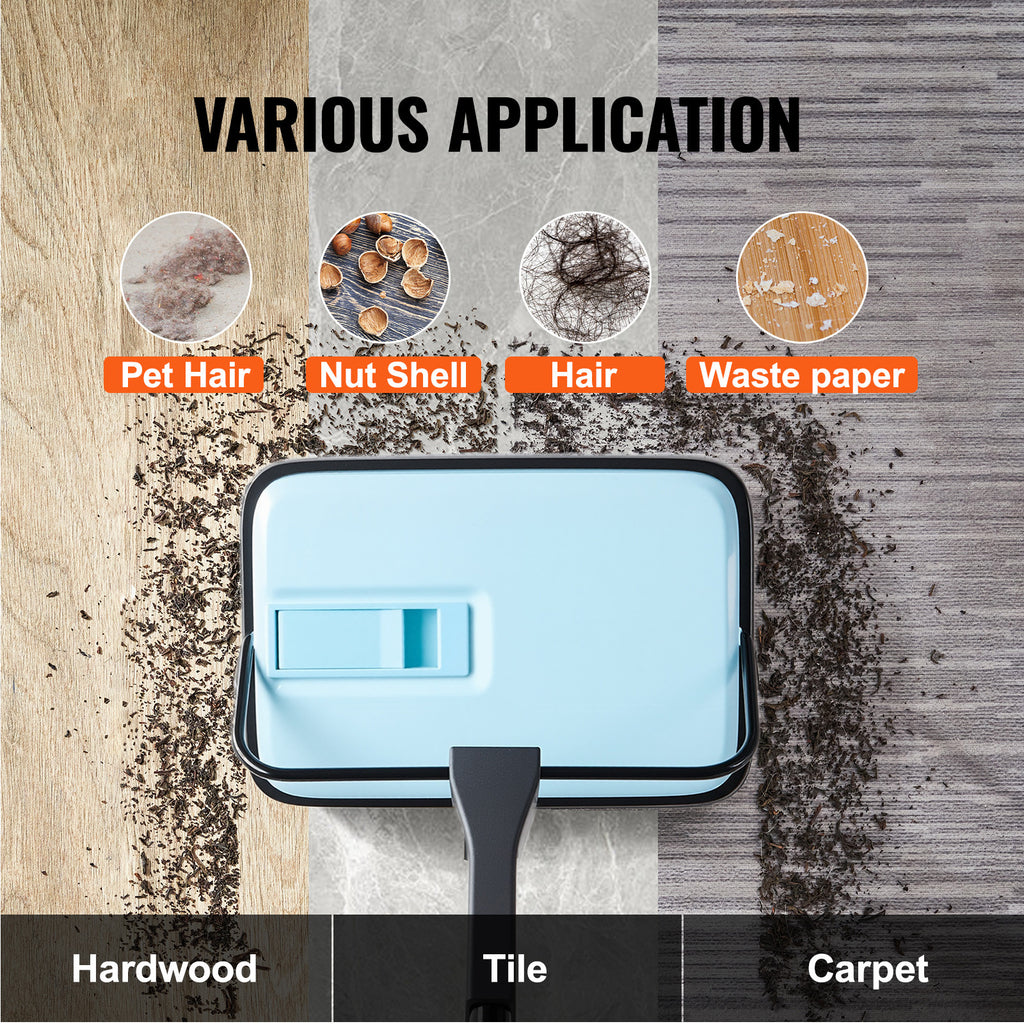VEVOR Carpet Sweeper Manual, Floor Sweeper with 300 ml Dustbin Capacity Easy to Empty, 6.7 inch Cleaning Width for Home Office Carpets Pet Hair Dust, Purple/Red/Blue