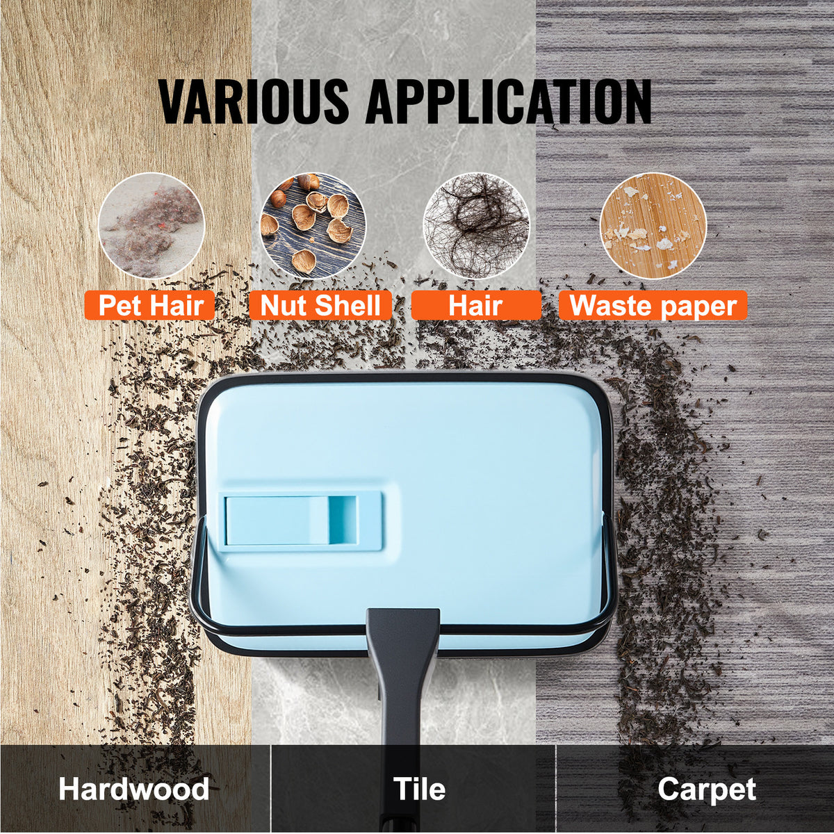 VEVOR Carpet Sweeper Manual, Floor Sweeper with 300 ml Dustbin Capacity Easy to Empty, 6.7 inch Cleaning Width for Home Office Carpets Pet Hair Dust, Purple/Red/Blue
