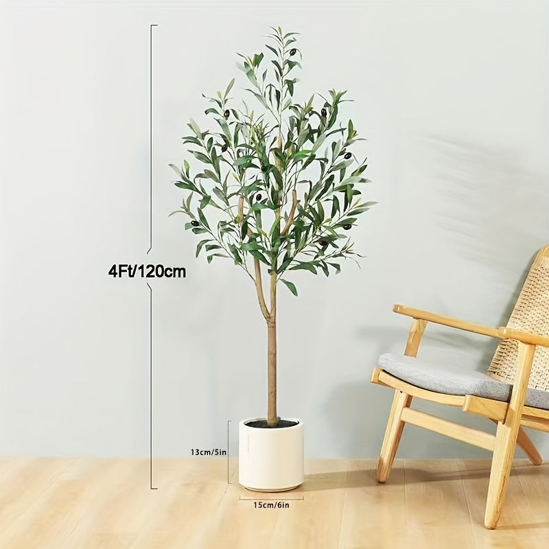 Large Artificial Olive Tree with Multi-Trunk, Realistic Silk-like Leaves & Fruits in Beige Planter - Indoor/Outdoor Fake Olive Tree for, Office, Mediterranean Decor - Low-Maintenance Plant with Container (No Watering/Easy Setup)