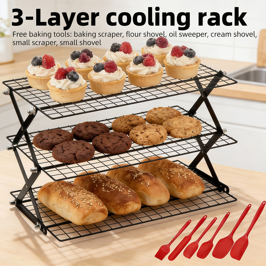 Foldable Cooling Rack, 3/4/5pcs Foldable Cooling Racks Free Baking Tool Set - Stackable Oven Cookie Cake Drying Rack. Used for Camping, Kitchen Storage And Holiday Baking Gifts (Including Silicone Shovels, Egg Beaters, Pliers, Smear Brushes