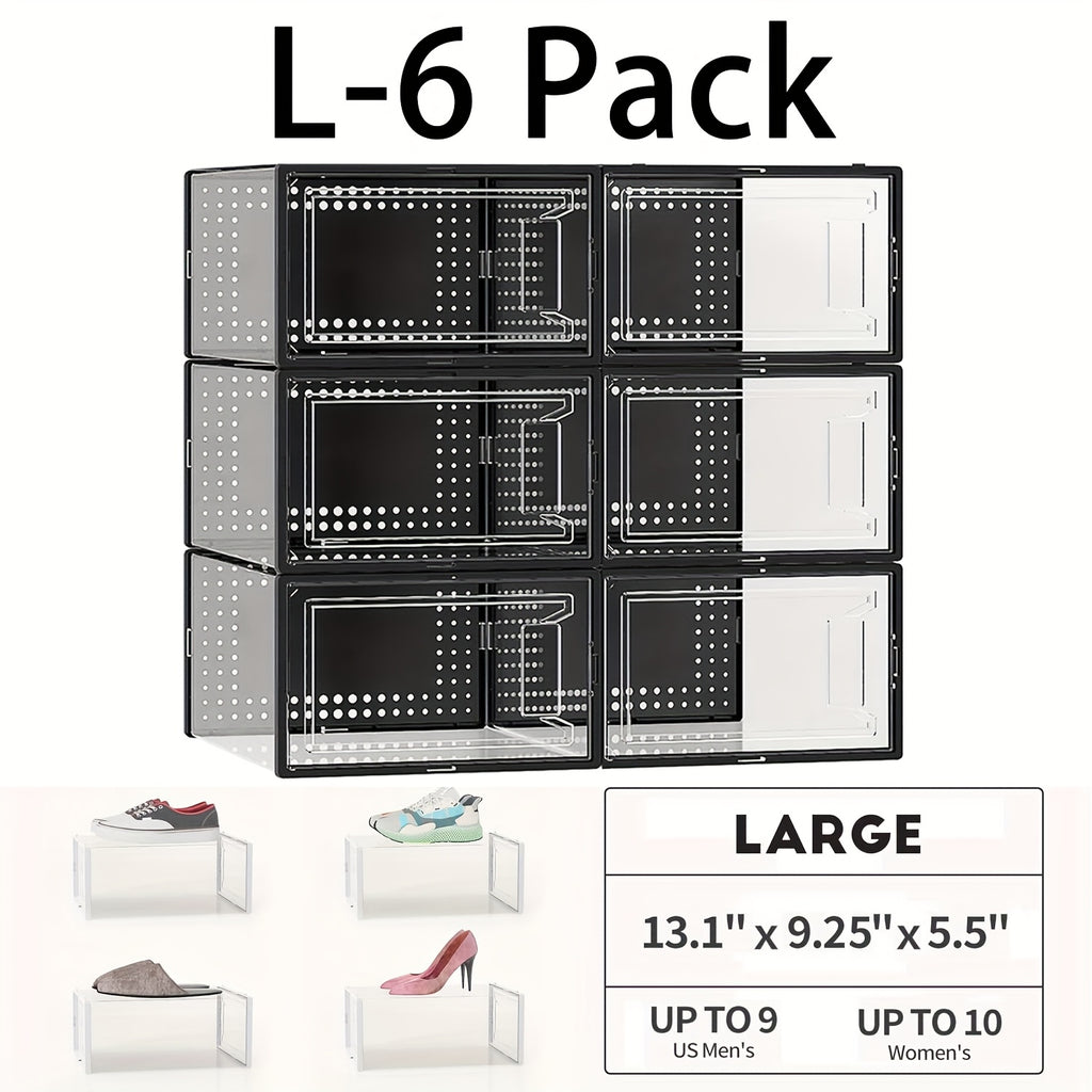 12 Pack XX Large Shoe Organizer Storage Boxes for Closet, Modular Space Saving Shoe Boxes Clear Plastic Stackable Sneaker Containers Display Case with Lids, Black02