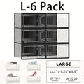 Stackable Sneaker Storage Boxes with Lids, Clear Plastic Modular Shoe Display Containers in Black or White, L XL XXL Options for Closet Organization