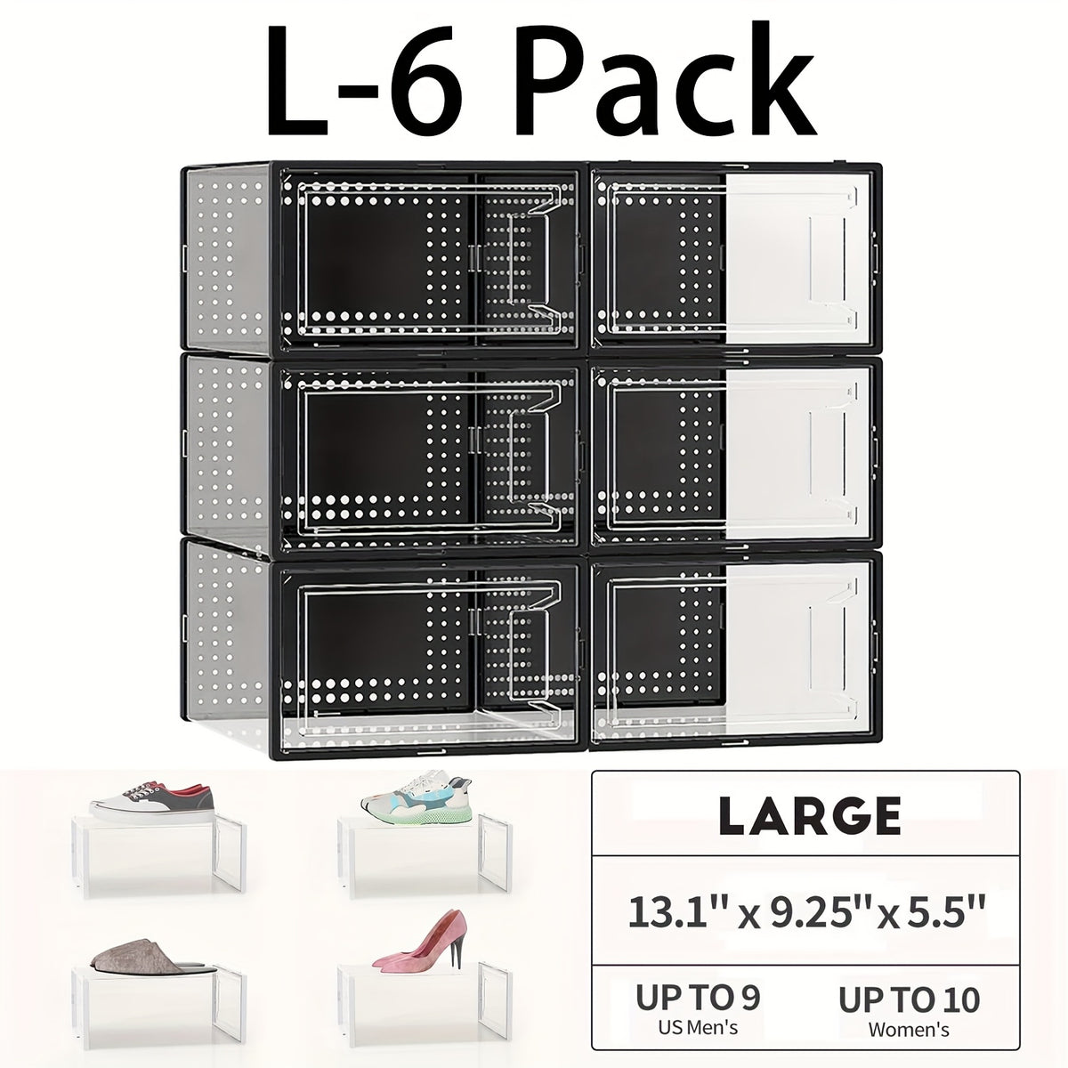 12 Pack XX Large Shoe Organizer Storage Boxes for Closet, Modular Space Saving Shoe Boxes Clear Plastic Stackable Sneaker Containers Display Case with Lids, Black02