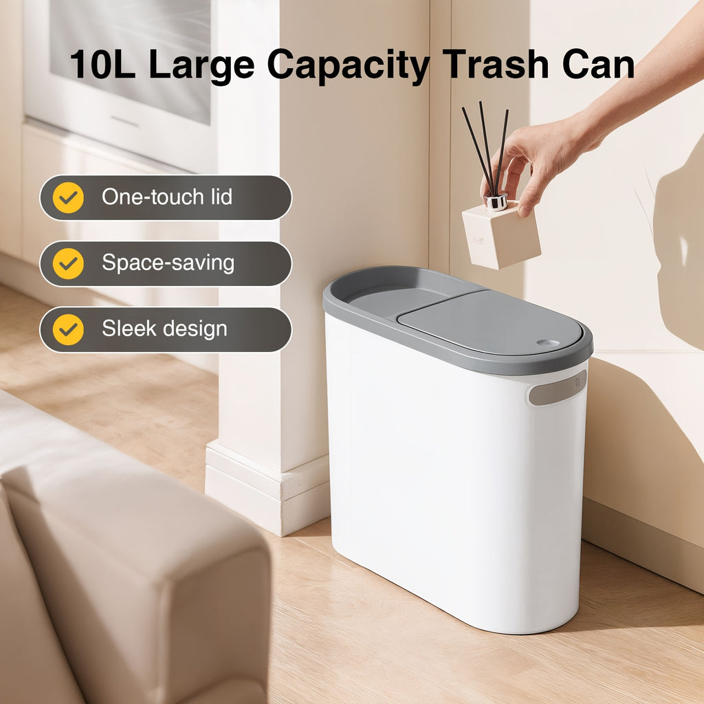 2/1pc Compact And Durable Plastic Bathroom Trash Can | with Built-In Handles, Rustproof, Space-Saving Design, Ideal for Small Spaces in Bathroom, Laundry, And Home Office(Includes Trash Bags)