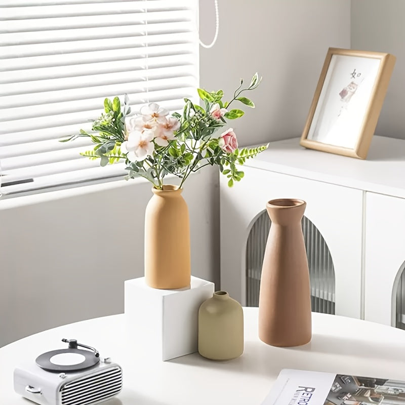 Matte Ceramic Vase Set of 3, Nordic Boho Decorative Flower Vases for Living Room Shelves, Entryway Tables, Bookshelves and Gifts