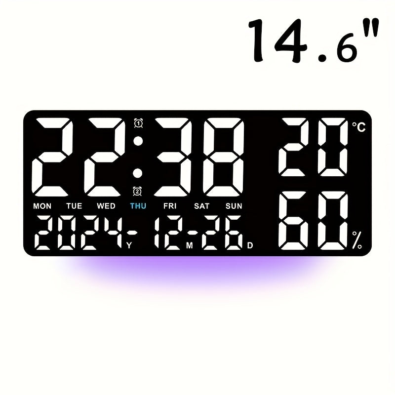 14.6"/9.5" LED Digital Alarm Clock - Large Display Desk & Wall Clock with Date, Week, Temp, Auto Brightness Dimmer, Remote Controll, Modern Clock for Home & Office Decor, Great Father's Day Gift for Dad, Seniors & Elderly