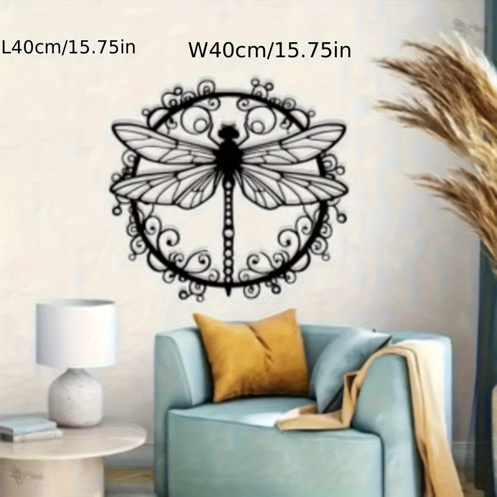 1pc Elegant Black Dragonfly Metal Wall Art - Intricate Iron Animal Print Design for Indoor/Outdoor Decor, Wedding, Housewarming Gift, Living Room, Office, Garden - Durable Wall-Mounted Home Decoration, Dragonfly Decor, Outdoor Art Piece, Decorative Art Pi