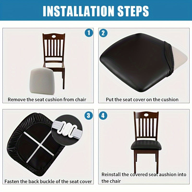 4/6pcs 100% Waterproof PU Fabric Dining Chair Slipcovers, Removable Upholstered Chair Cushion Cover for Dining Room, Hotel, Kitchen, And Home Decor, Fits A Variety Of Seat Styles, Halloween Home Decorations, Black Seat Cushion