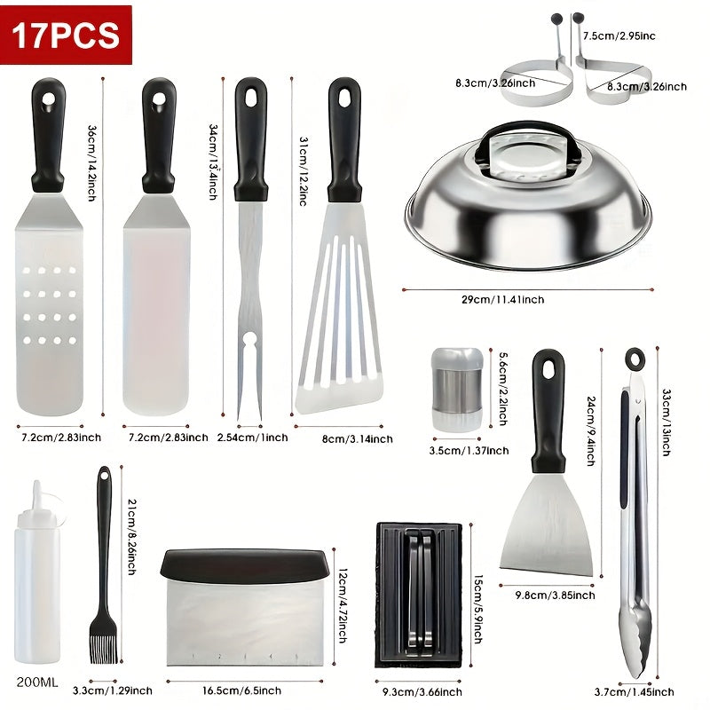 34/17pcs Of Barbecue Set, Barbecue Accessories, Teppanyaki, Meat Press Plate, Meat Thermometer, Kitchen Tools, Suitable for Outdoor Barbecue, Parties, Father's Day Gifts