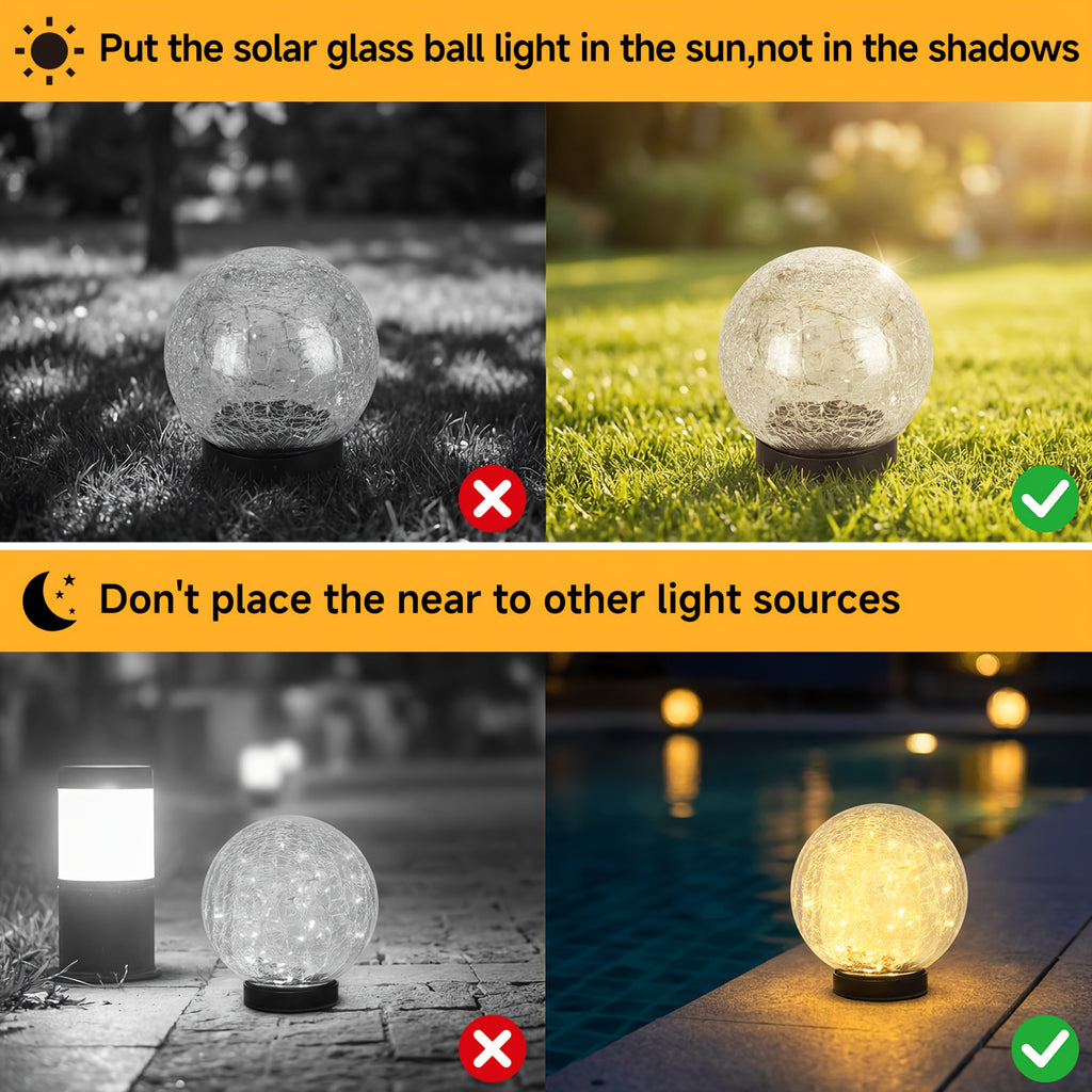 Solar Globe Lights Outdoor, 4-Pack Crackle Glass Garden Spheres with Auto On and Off, 800mAh Battery and LED Lighting for Patios and Holiday Decor
