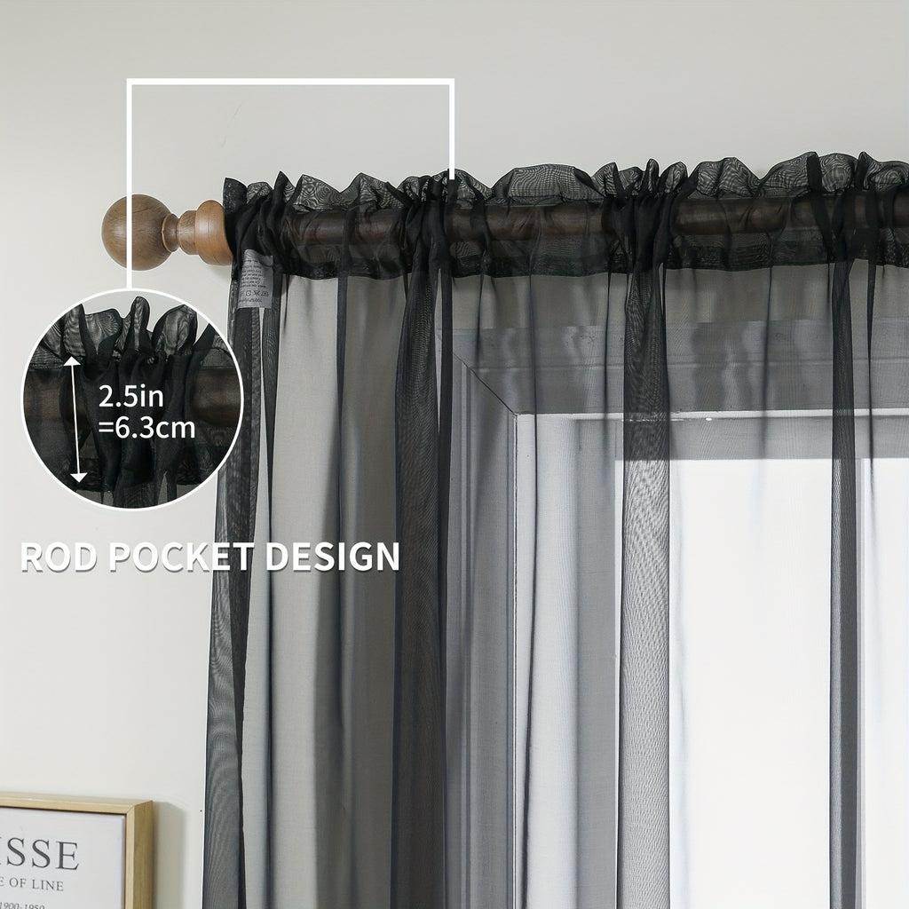 Sheer Curtain Panels, 4-Piece Rod Pocket Light-Filtering Gauze Window Drapes in Multiple Colors and 63 to 108 Inch Lengths for Living Room and Bedroom