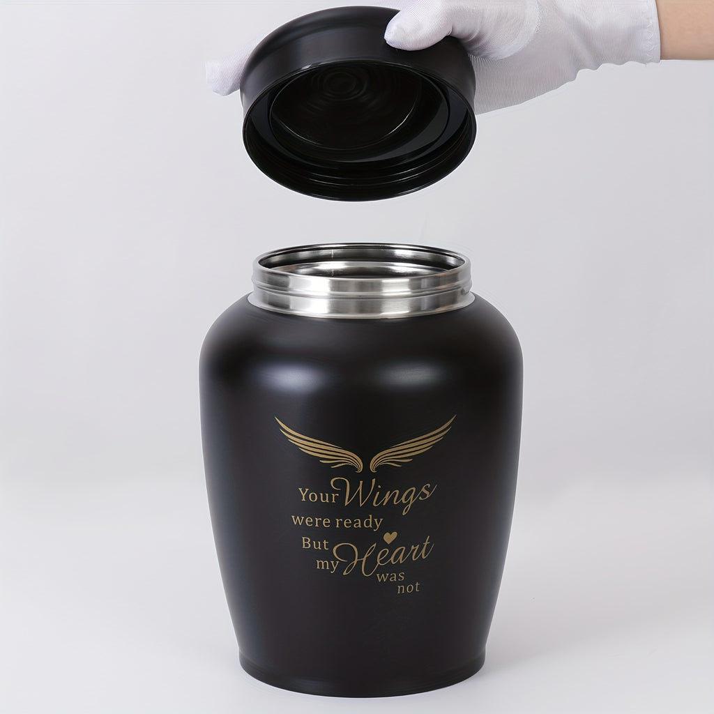 Adult Memorial Cremation Urn, 8.5-Inch Listed Size in Black or Silvery Options for Human Ashes, Remembrance Displays and Family Memorial Arrangements