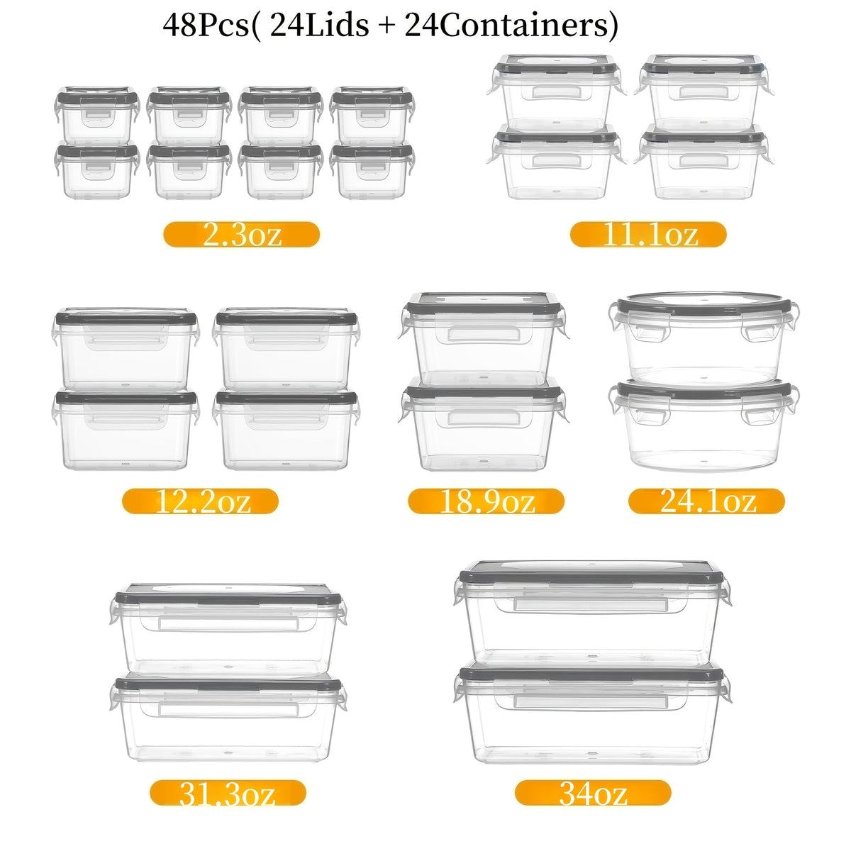 16/28/48pcs Food Storage Container Set, Airtight Containers with Secure Lids (8/14/24 Lids + 8/14/24 Containers) - Sealed Plastic Containers for Pantry, Travel, Outdoor Picnics, Kitchen Organization, Includes Labels And Markers