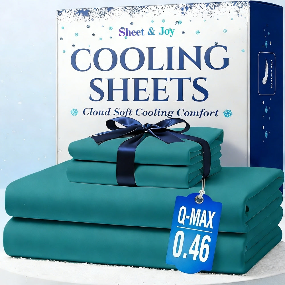 Set of 4 Cooling Bamboo Bed Sheets, 3000 TC Extra Deep Pocket 20 Inch Sheets, Luxurious Soft Hotel & Cooling Sheets for Warm Sleepers, Wrinkle & Shrink Resistant, Includes Fitted Sheet, Flat Sheet, And Pillowcases, Available in Twin, Full, Queen