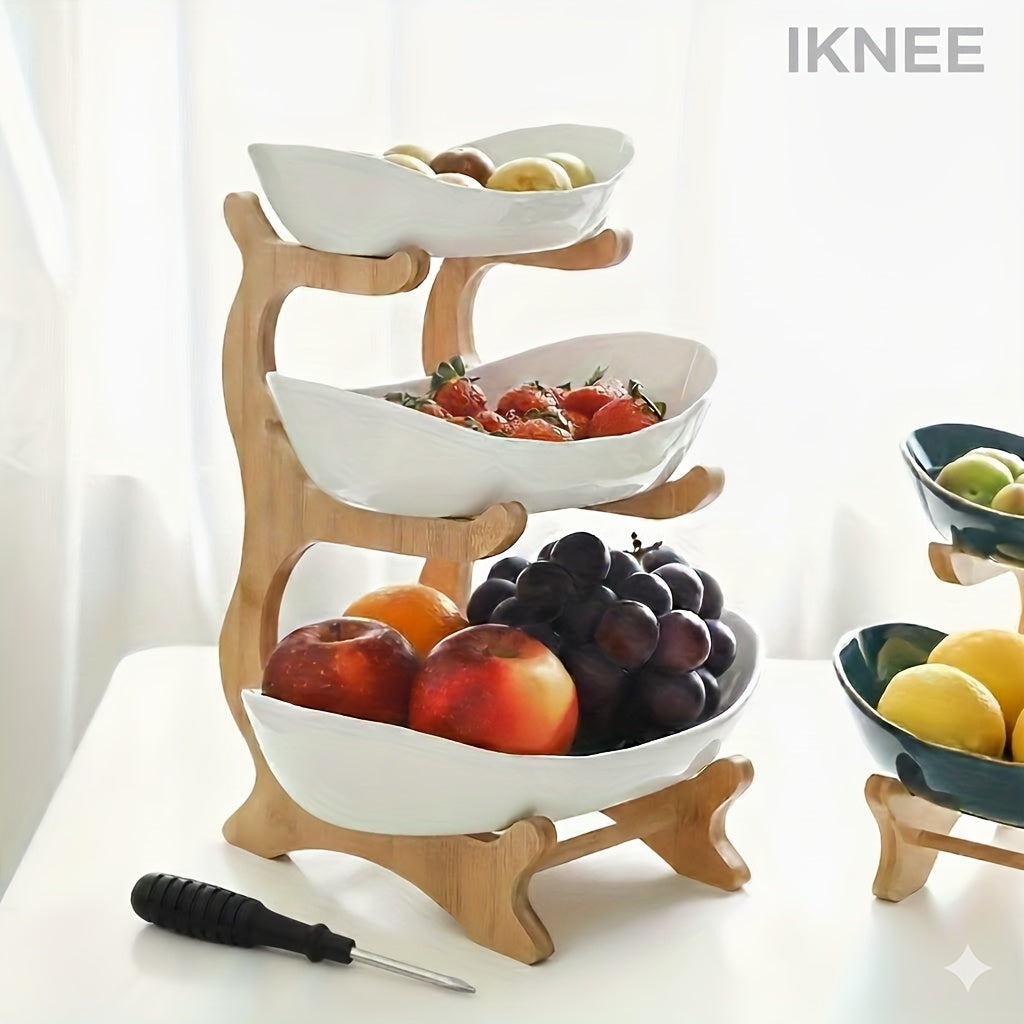 2/3 Tier Luxurious Wooden Elegant Fruit Stand- Double Layer Fruit Bowl and Creative Candy Display- Made of Natural Wood, Suitable Snack Tray for Living Room, Space-saving Design, Easy to Assemble, Father'S Day Gift, Kitchen Dessert Tray