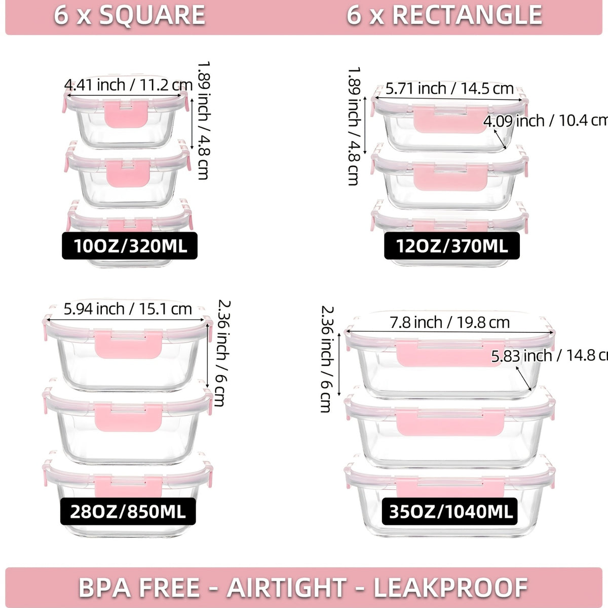 24pcs (12 Lids+12 Glass Bowl) Borosilicate Glass Food Storage Containers with Airtight Lids, Ideal for Meal Prep, Lunches - Microwave and Dishwasher Safe