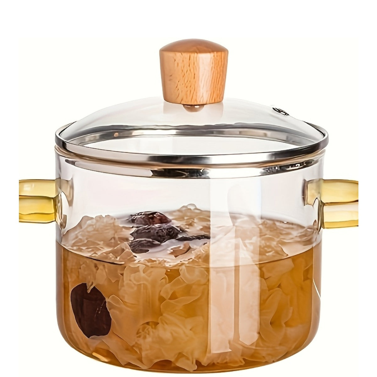 54Oz Borosilicate Glass Cooker with Yellow Handle Heat Resistant Transparent Soup Congee Pot Suitable for Stoves And Ovens Perfect for Families And Restaurants Perfect for Soups Milk Ramen More Easy Clean Odorless Kitchen Essential