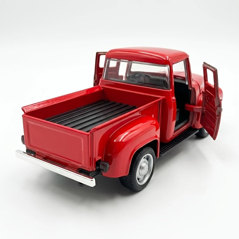 Vintage Pickup Truck Model, 4.9 x 2 x 1.8 Inch Alloy Metal Ornament with Chrome Accents in Eight Colors for Home Shelves and Office Desk Decor