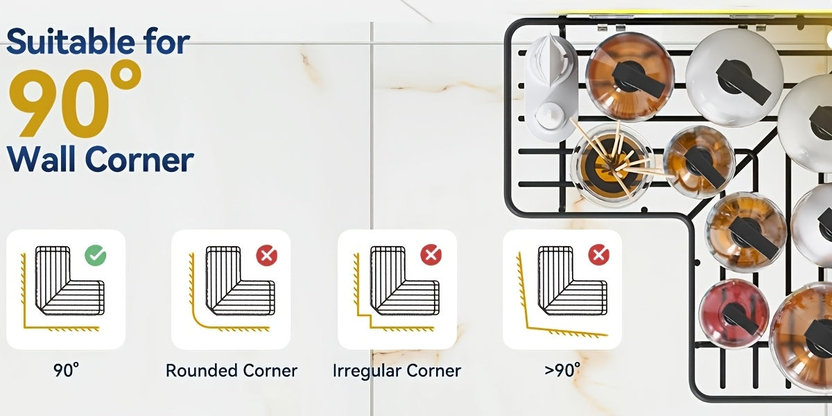 Corner Shower Caddy Set, 5-Pack No-Drill Rustproof Bathroom Organizer with Soap Holder and 4 Removable Hooks for Shampoo and Everyday Toiletries
